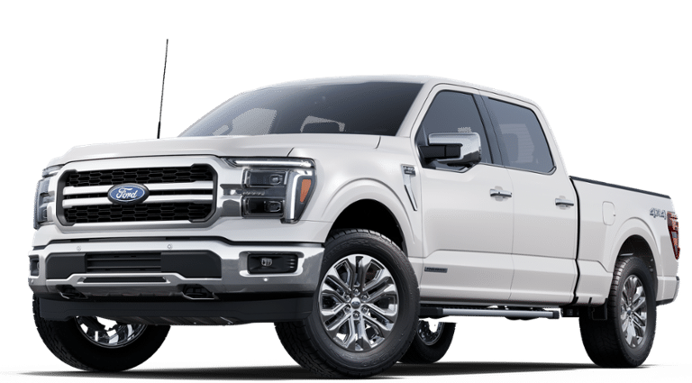 2025 Ford F-150 Lariat in Star White Metallic Tri-Coat — front three-quarter view